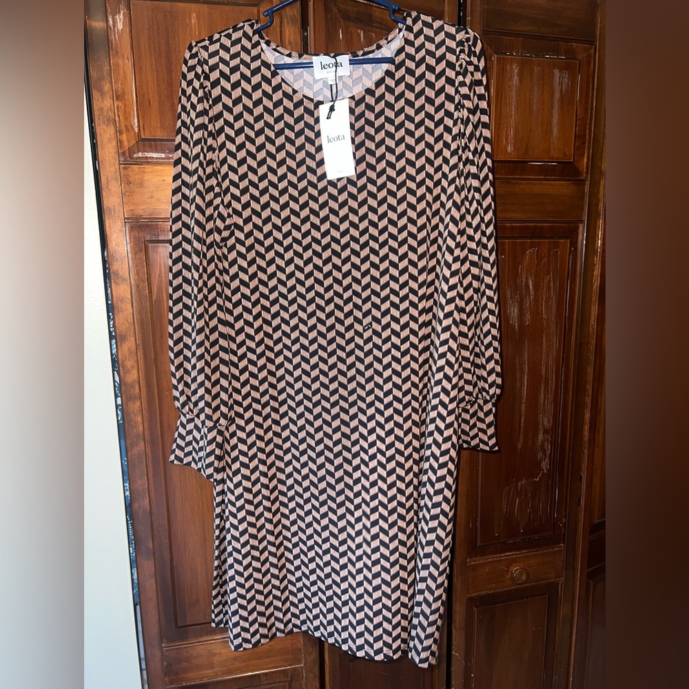 Leota Black and Tan Chevron Long Sleeve Dress